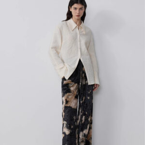 "Art Bubble" retro embossed bubble cotton satin stitching long-sleeved shirt