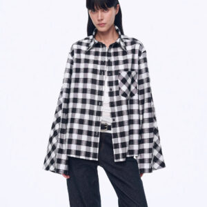 "Style Diary" Tencel acetate jacquard check dropped shoulder shirt