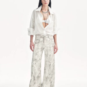 "Ideal Spring Day" Jacquard Hollow Drop Shoulder Shirt Summer