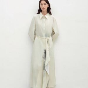 "Green Time" lapel side slit two-wear cotton printed shirt