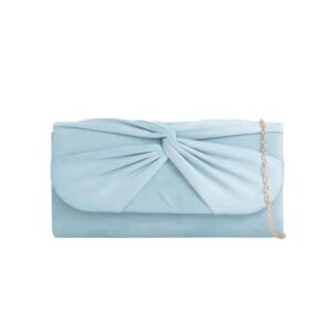 Light Blue Suede Clutch Bag with Knot Detail