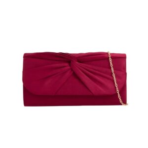 Burgundy Suede Clutch Bag with Knot Detail