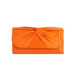 Orange Suede Clutch Bag with Knot Detail