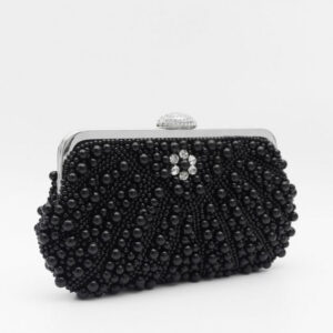 Black Pearl And Crystal Clutch Bag With Silver Details