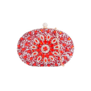 Red Embellished Clutch Bag with Gold Details