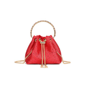 Red Embellished Top Handle Evening Bag
