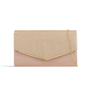 Nude Blush Glitter Envelope Clutch Bag