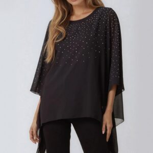 Black Embellished Mesh Top