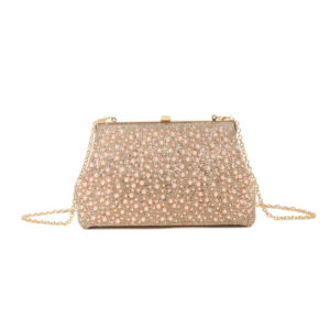 Rose Gold Pearl Embellished Clutch Bag
