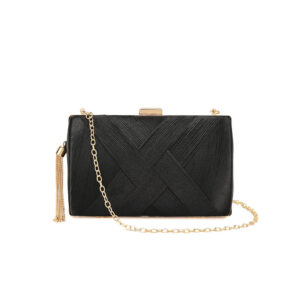 Black Satin Clutch Bag With Tassels