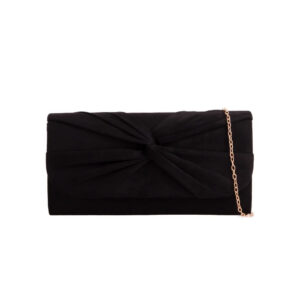 Black Suede Clutch Bag with Knot Detail