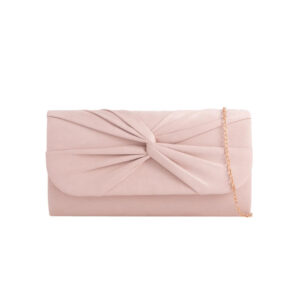 Nude Suede Clutch Bag with Knot Detail