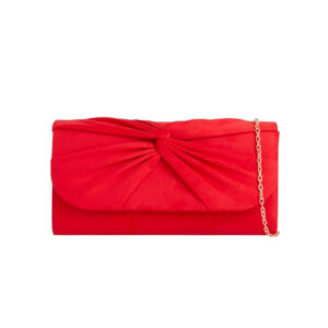 Red Suede Clutch Bag with Knot Detail
