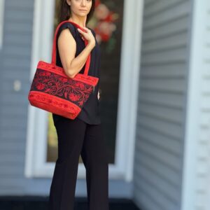 Handmade Red Suede Embroidered Tote Bag