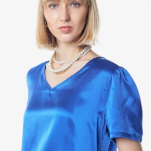 Shining V-Neck Blouse in Blue – Women’s Elegant V-Neck Top