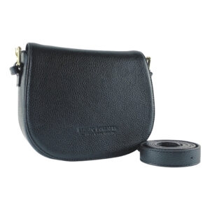 RB1002A | Made in Italy Genuine Leather Shoulder Bag with Removable Leather Shoulder Strap and Shiny Gold Metal Buckle Attachments - Black Color - Size: 26 x 20 x 10 cm.