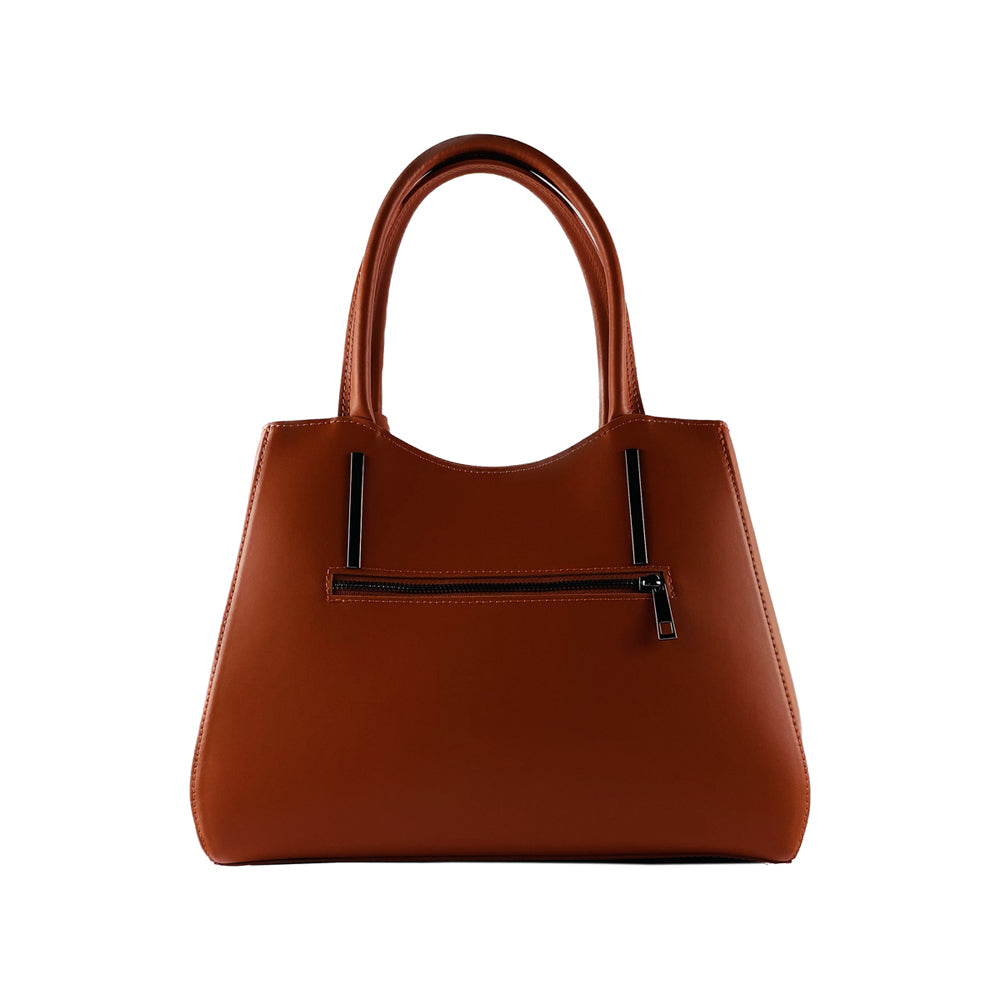 RB1004AM | Genuine Leather Hand Bag Made in Italy with Removable Shoulder Strap and Gunmetal Metal Carabiner Attachments - Paprika Color - Size: 33 x 25 x 15 cm + Handles 13 cm - Image 2