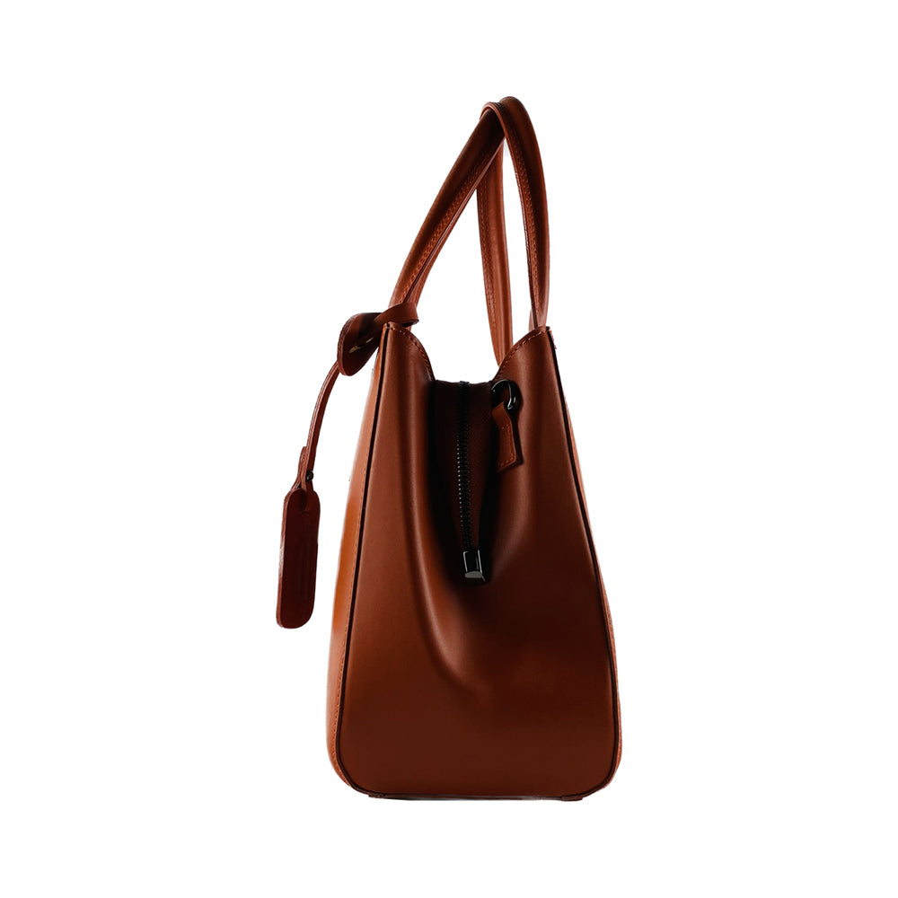 RB1004AM | Genuine Leather Hand Bag Made in Italy with Removable Shoulder Strap and Gunmetal Metal Carabiner Attachments - Paprika Color - Size: 33 x 25 x 15 cm + Handles 13 cm - Image 4