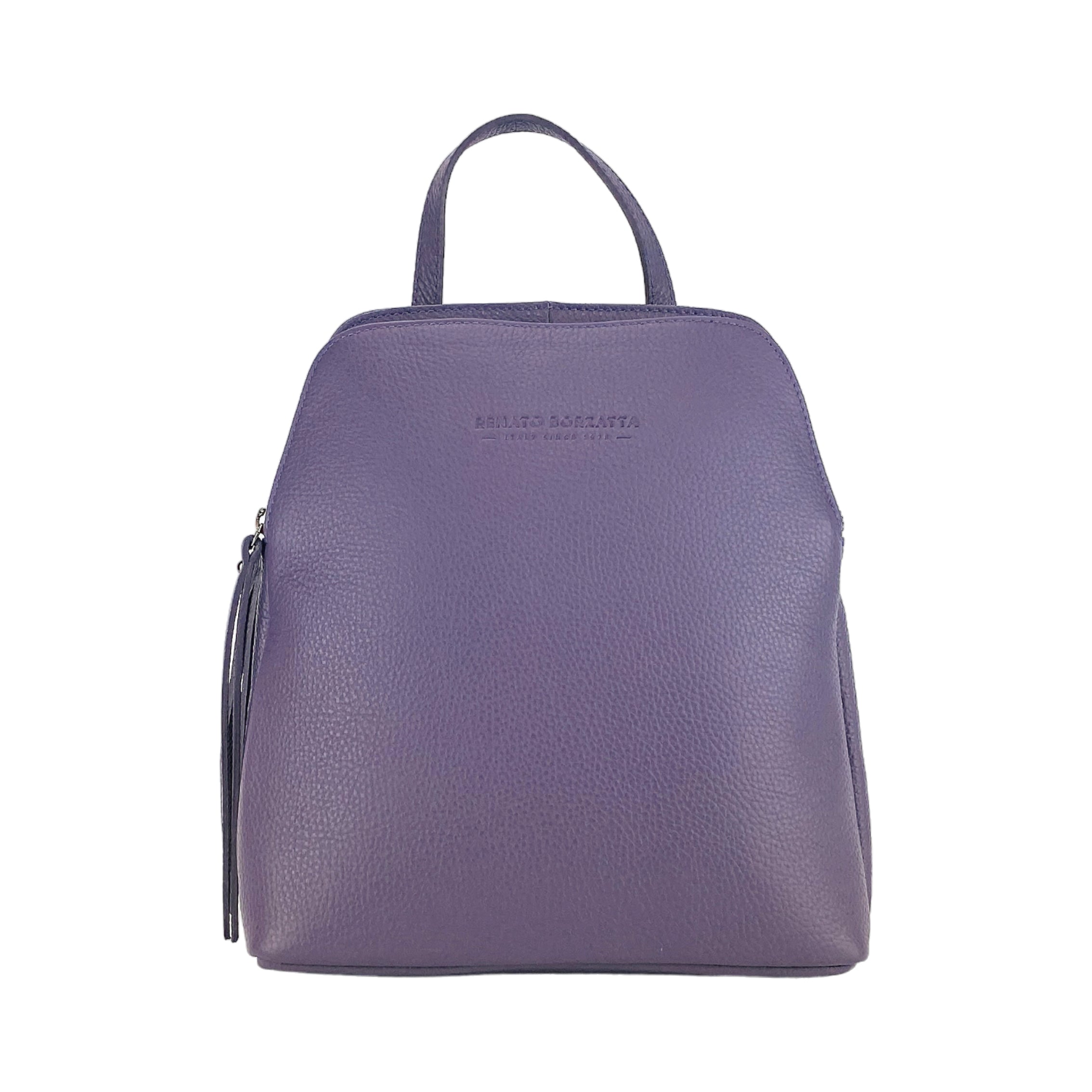 RB1018Y | Zaino Donna Doppio scomparto in Vera Pelle Made in Italy con spallacci regolabili. Accessori in metallo Canna di Fucile - Colore Viola - Dimensioni: cm 26 x 30 x 14,5 - Image 3