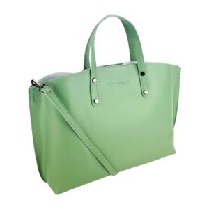 RB1024BF | Women's Genuine Leather Hand Bag Made in Italy with removable shoulder strap. Large removable internal bag. Shiny Gunmetal Accessories - Mint Color - Dimensions: cm 48x31x11