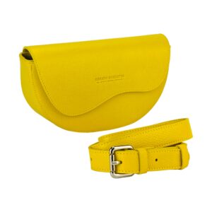 RB1027R | Women's Rounded Bandolier Bag in Genuine Leather Made in Italy. Removable and adjustable leather shoulder strap. Polished Nickel hardware - Yellow color - Dimensions: 25 x 15 x 9 cm.