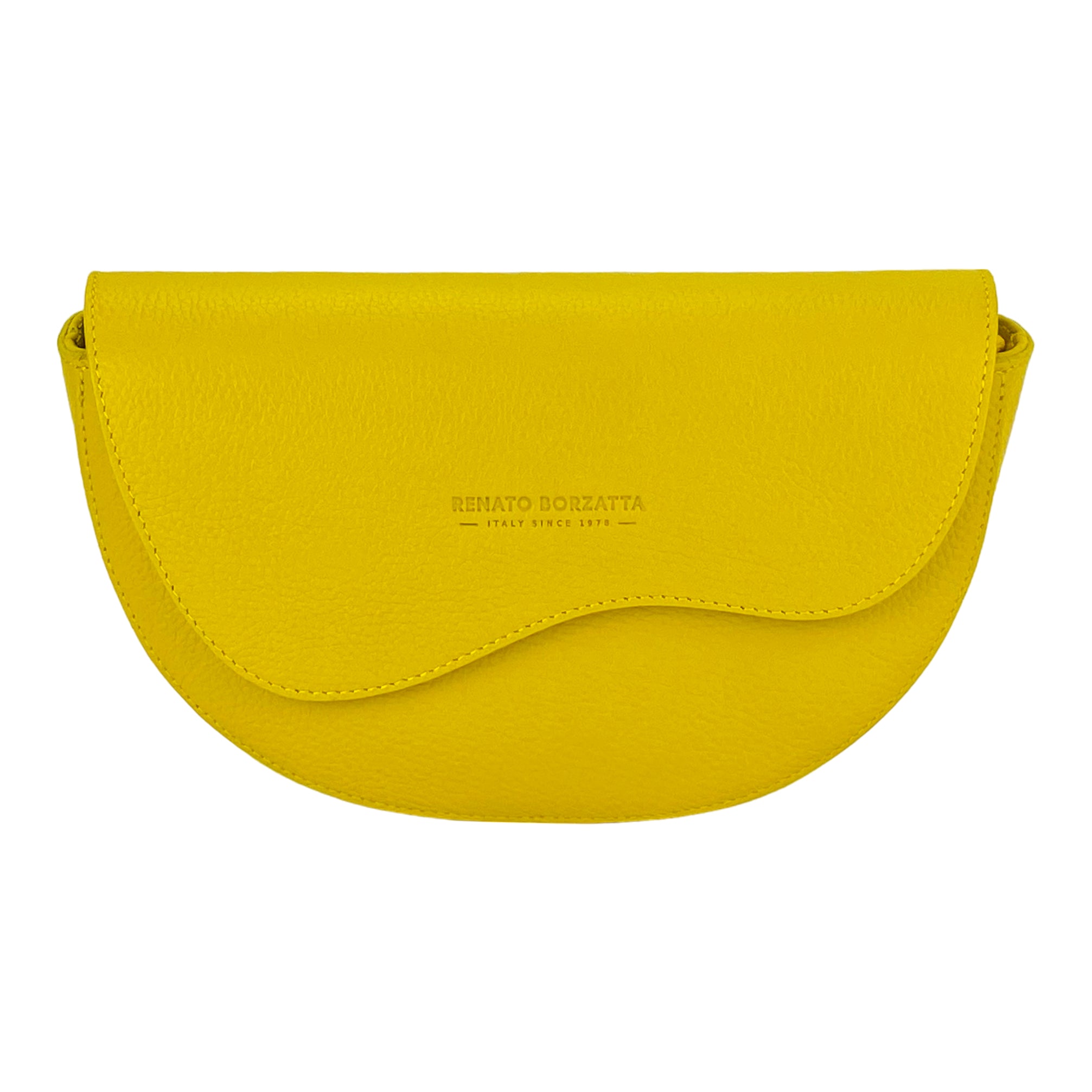 RB1027R | Women's Rounded Bandolier Bag in Genuine Leather Made in Italy. Removable and adjustable leather shoulder strap. Polished Nickel hardware - Yellow color - Dimensions: 25 x 15 x 9 cm. - Image 2