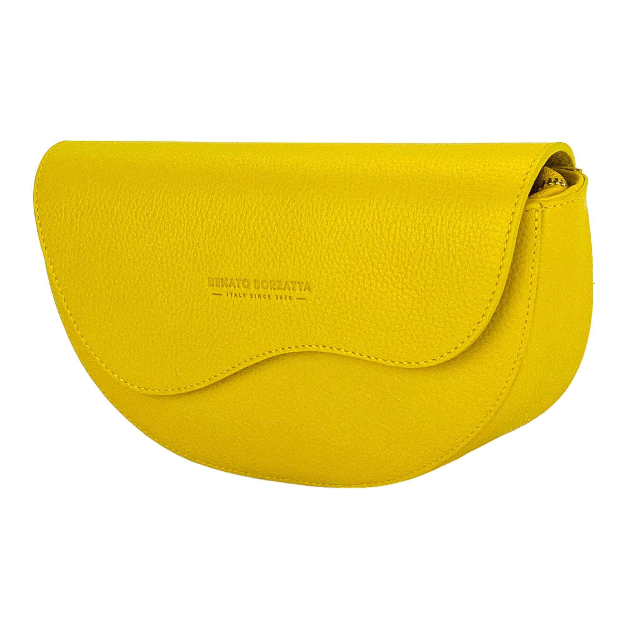 RB1027R | Women's Rounded Bandolier Bag in Genuine Leather Made in Italy. Removable and adjustable leather shoulder strap. Polished Nickel hardware - Yellow color - Dimensions: 25 x 15 x 9 cm. - Image 3