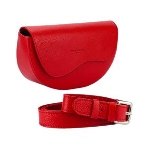 RB1027V | Women's Rounded Bandolier Bag in Genuine Leather Made in Italy. Removable and adjustable leather shoulder strap. Shiny Nickel hardware - Red color - Dimensions: 25 x 15 x 9 cm.
