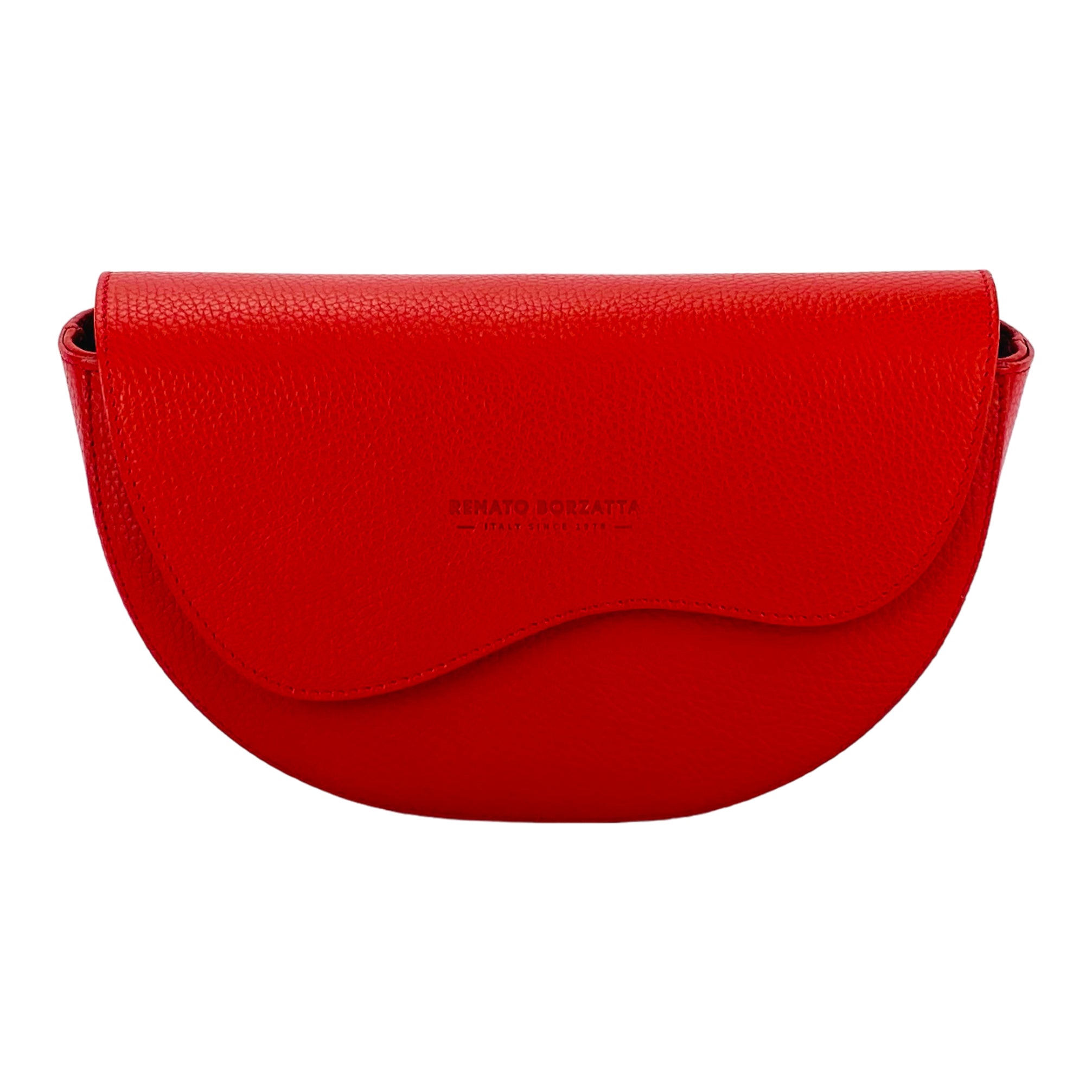 RB1027V | Women's Rounded Bandolier Bag in Genuine Leather Made in Italy. Removable and adjustable leather shoulder strap. Shiny Nickel hardware - Red color - Dimensions: 25 x 15 x 9 cm. - Image 2