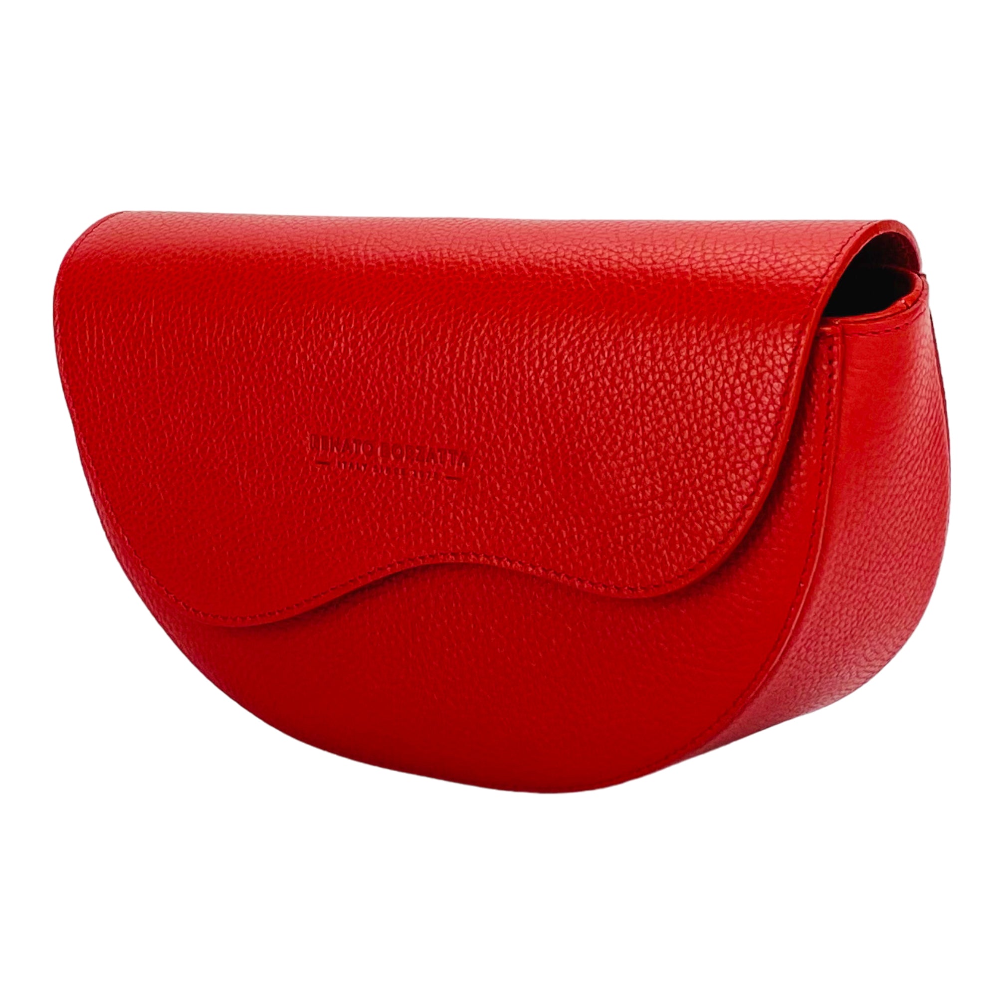 RB1027V | Women's Rounded Bandolier Bag in Genuine Leather Made in Italy. Removable and adjustable leather shoulder strap. Shiny Nickel hardware - Red color - Dimensions: 25 x 15 x 9 cm. - Image 3