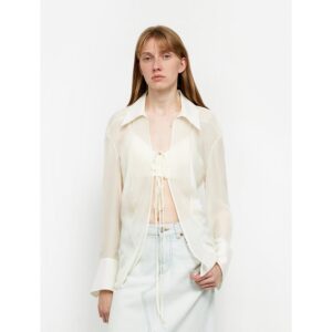 "Hazy Moonlight" Silk Chiffon Light and Hazy Feeling Cool Drape Lace-up Sun Protection Shirt Summer