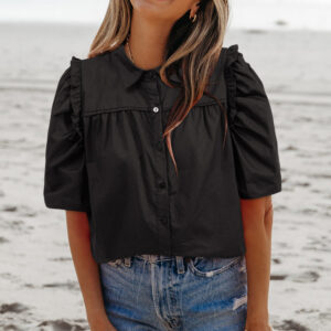 Analeia Frilly Puff Sleeve Stylish Collared Shirt