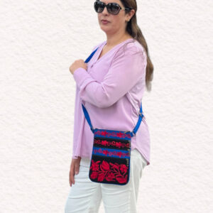 Black And Red Suede Embroidered Cross-Body Bag