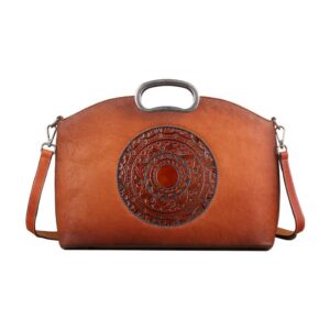 Womens Genuine Leather Tote Handbag Metal Top-Handle Bag Small